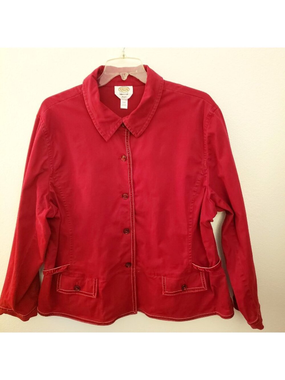 Talbots Red Velvet Trim Cotton Blend Jacket with Side Ties and Pockets  24W EUC